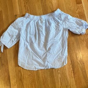 Stripped Blue and white off the shoulder top with tie sleeves